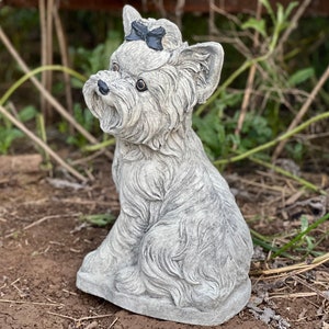 Large Yorkshire terrier statue Concrete Yorkie figurine Black White Yorkie sculpture Garden animal Zen garden ornament Life size statue image 7