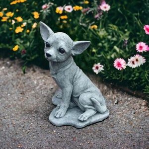 Realistic chihuahua statue Outdoor garden chihuahua on basement figurine Concrete yard art