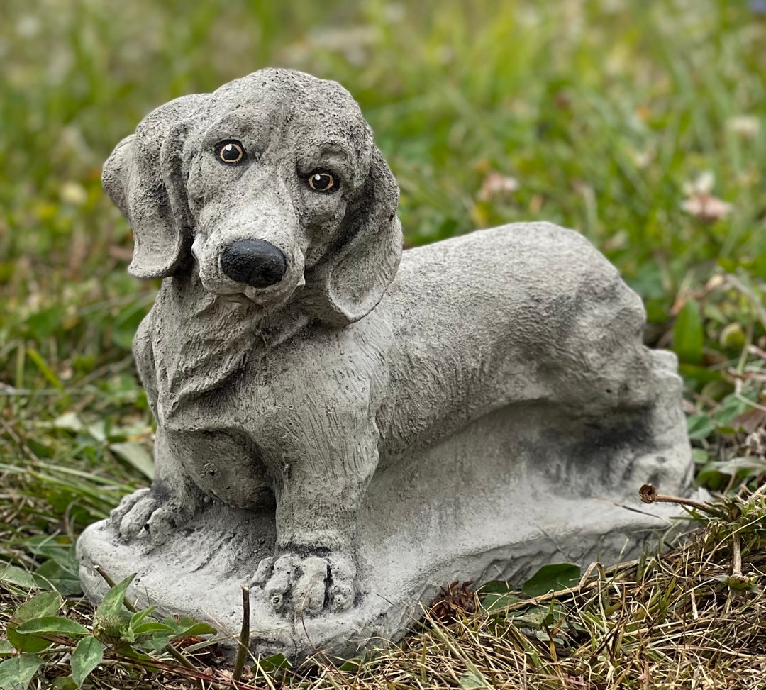 Dachshund Puppy Figurine Concrete Dachshund Pet Statue Mini Dog Figure