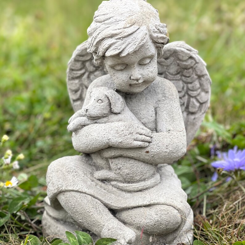 Angel With Puppy Zen Garden Statue Praying Angel Dog Backyard Etsy
