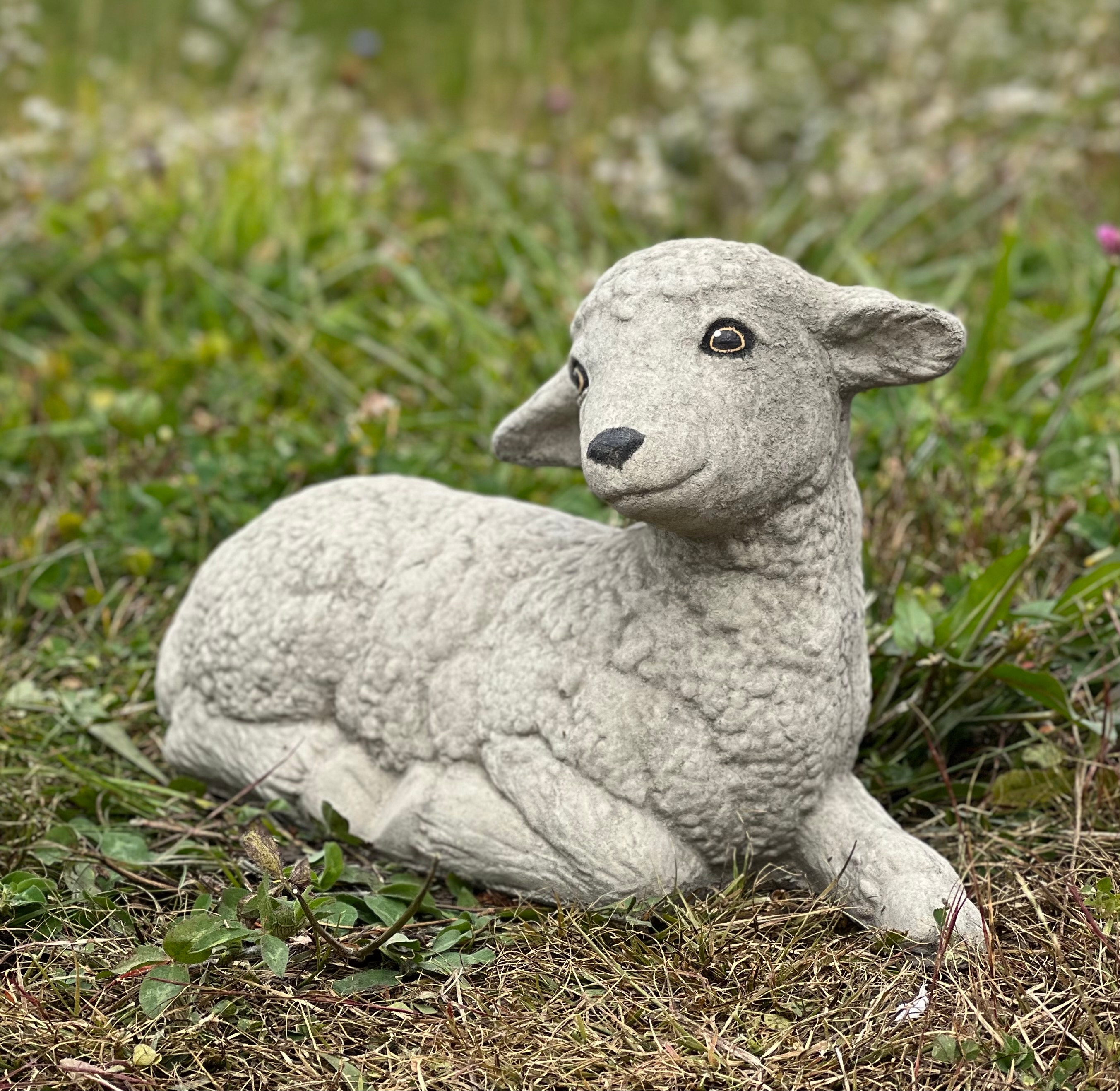 Outdoor Lamb Statue,Garden Farm Baby Sheep Sculpture,Decorative Animal  Figure Farmhouse Decor B 21x8x22cm(8x3x9inch)