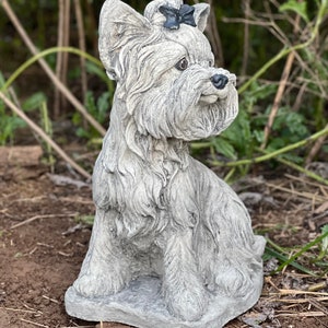 Large Yorkshire terrier statue Concrete Yorkie figurine Black White Yorkie sculpture Garden animal Zen garden ornament Life size statue image 5