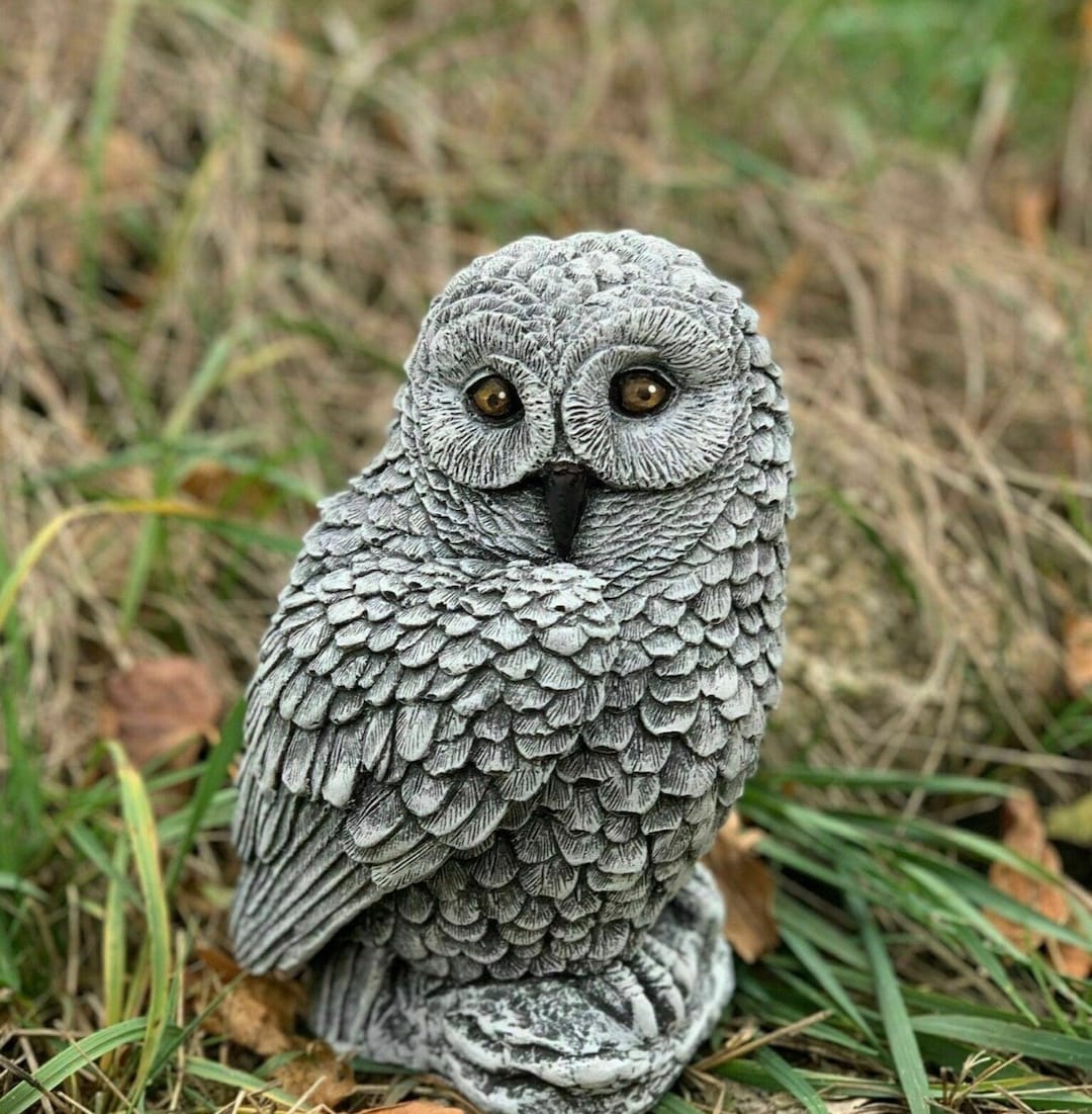 Garden Owl Statue Concrete Owl Figurine Outdoor Fairy Garden Bird