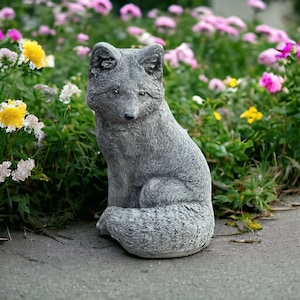 Concrete sitting fox figurine Happy fox statue Outdoor garden wild fox sculpture