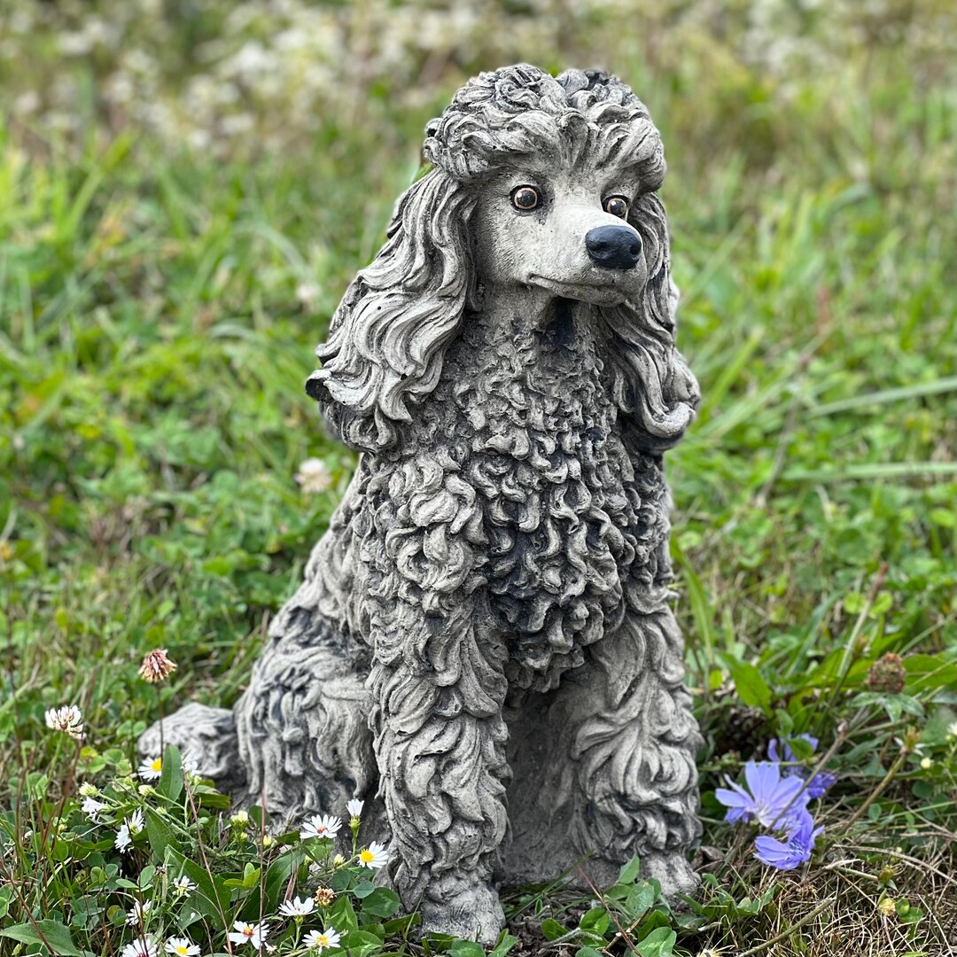 Large Poodle Statue Waterproof Black Poodle Figurine Concrete Dog