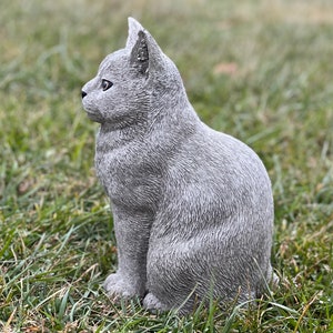 Grey cat statue Stone cat figurine Tabby cat Sculpture Outdoor Lawn Ornament Backyard decor Concrete Cat Memorial decoration Pet Statue image 9