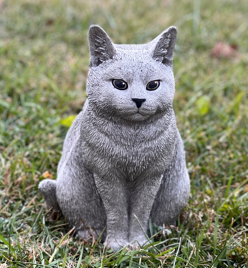 Grey Cat Statue Stone Cat Figurine Tabby Cat Sculpture Outdoor Etsy