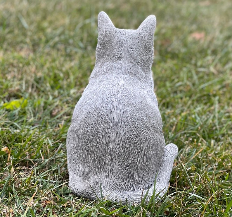 Grey cat statue Stone cat figurine Tabby cat Sculpture Outdoor Lawn Ornament Backyard decor Concrete Cat Memorial decoration Pet Statue image 8