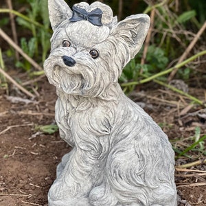 Large Yorkshire terrier statue Concrete Yorkie figurine Black White Yorkie sculpture Garden animal Zen garden ornament Life size statue image 3