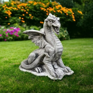 Fantasy dragon statue Sitting concrete dragon figure Concrete garden sculpture Fairy outdoor decoration for garden and home Yard art