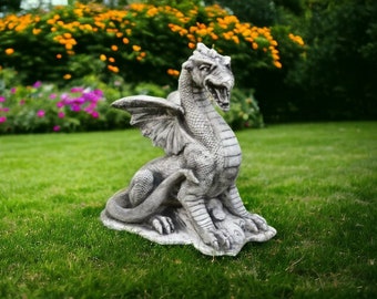 Fantasy dragon statue Sitting concrete dragon figure Concrete garden sculpture Fairy outdoor decoration for garden and home Yard art