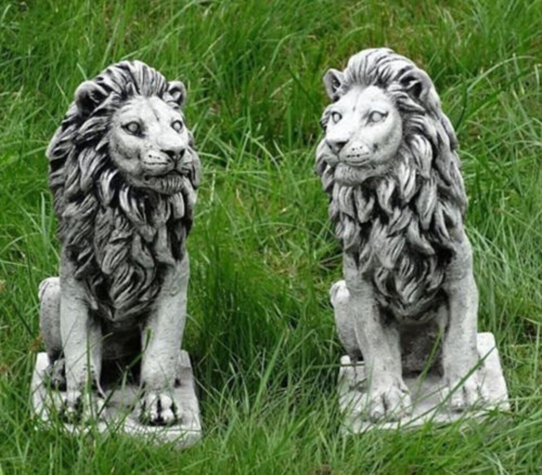Outdoor Lion Statues Concrete Lions Pair Figure Garden Lion Etsy