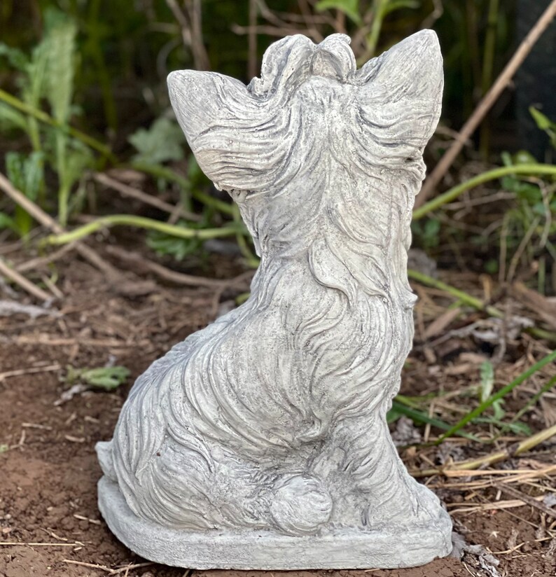 Large Yorkshire terrier statue Concrete Yorkie figurine Black White Yorkie sculpture Garden animal Zen garden ornament Life size statue image 6