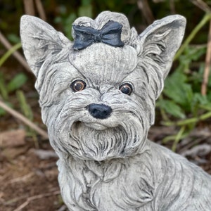 Large Yorkshire terrier statue Concrete Yorkie figurine Black White Yorkie sculpture Garden animal Zen garden ornament Life size statue image 4