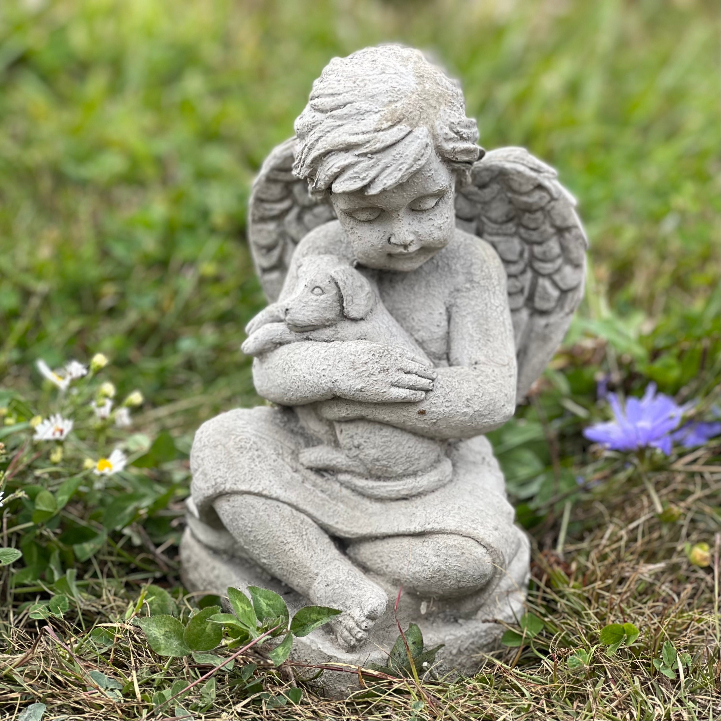 Angel With Puppy Zen Garden Statue Praying Angel Dog Backyard Etsy