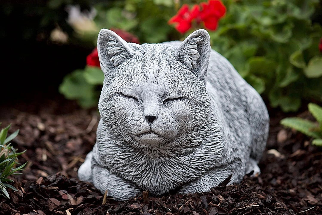 Cat Memorial Statue Sitting Cat Figure Concrete Cat Garden Etsy