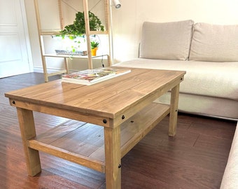 Free Delivery! | Handmade Rustic Coffee Table With Storage | Living Room Pallet / Plank Style Table With Shelf | Solid Wood Modern Furniture