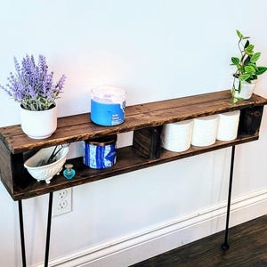 Narrow Bathroom Storage Console Table | 5.5&quot; Deep Slim Profile Entryway Mud Room Hall Table | Elegant Washroom Toilet Paper Storage Holder |