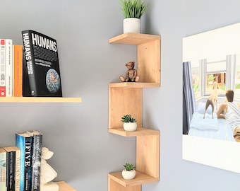 Free Delivery! | Handcrafted Corner Floating Shelf | Unique Corner Display | Plant Stand | Corner Book Case | Solid Wood Plant Décor Shelf |