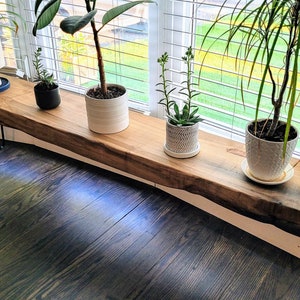 7" Narrow Maple Live Edge Bench With Hairpin Legs | Solid Ash Hardwood Rustic Modern Entryway / Mud Room Furniture | Unique Plant Display |