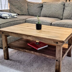 Handmade Rustic Coffee Table With Storage Shelf | Plank Style Solid Wood Modern Furniture