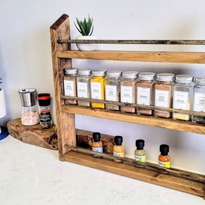 Unique 9-72 Jar Spice Rack Multi-Color Choice Wall Mounted Or Countertop Spice Holder Rustic Kitchen Pantry Spice Organization Storage image 4