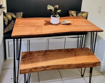Live Edge Solid Hardwood Kitchen Table | Breakfast Nook | Small Dining Table | Solid Wood Custom Desk | Desk With Hairpin | Custom Handmade