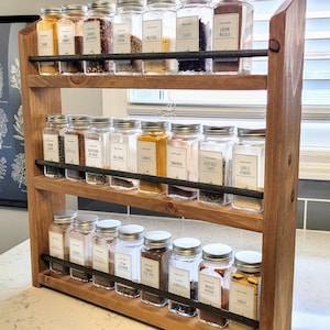 Unique 9-72 Jar Spice Rack Multi-Color Choice Wall Mounted Or Countertop Spice Holder Rustic Kitchen Pantry Spice Organization Storage image 2