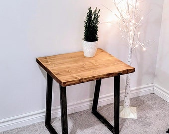 Solid Wood End Table With Dark Legs | Handmade Live Edge Night Stand | Unique Rustic Side Table / Turntable Or Speaker Table | Free Delivery