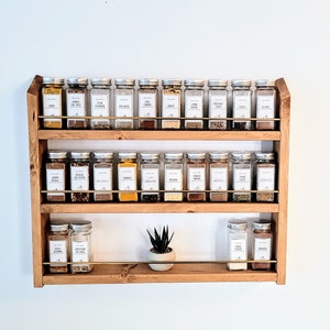 Stylish 20"-28" Wide Solid Wood Spice Rack | Brass or Stainless Steel | Unique Countertop or Mountable Kitchen Pantry Organization Storage