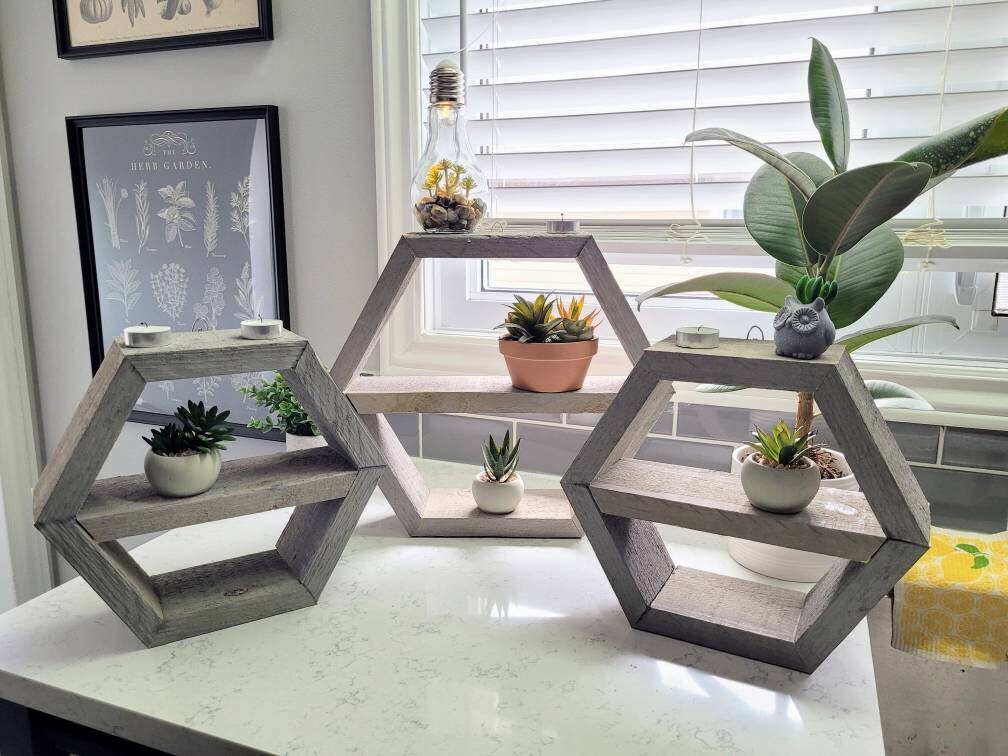 Set of Five Handmade Hexagon Floating Shelves Plant Shelf Etsy