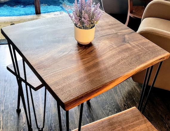 Square Live Edge Black Walnut Kitchen Table | Custom