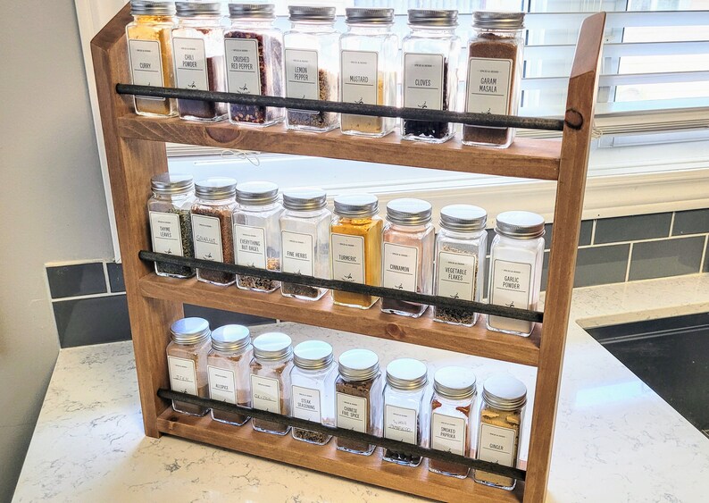 Unique 9-72 Jar Spice Rack Multi-Color Choice Wall Mounted Or Countertop Spice Holder Rustic Kitchen Pantry Spice Organization Storage image 6