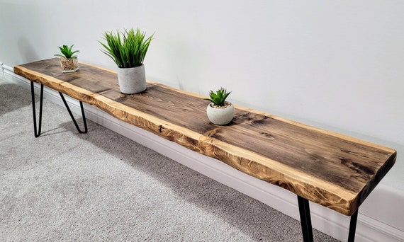 8 Deep Hand Carved Live Egde Bench With Metal Legs Free Delivery Rustic Modern Entryway Mud Room Furniture Solid Wood Plant Display Etsy