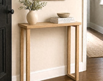 White Oak Minimalist Console Table | Solid Rustic Modern Hardwood Entryway Table