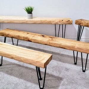 7" Narrow Maple Live Edge Bench With Hairpin Legs | Solid Ash Hardwood ...