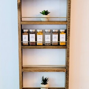 13 Wide Brass Rod Spice Rack Solid Wood 6-48 Jar Wall Mounted or ...