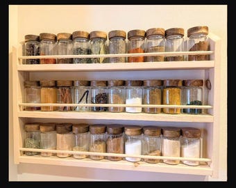 26" Wide 3 Shelf Spice Rack | Modern Farmhouse Style Wall Mounted Or Countertop Organization | Paintable Natural Wood Kitchen Spice Storage