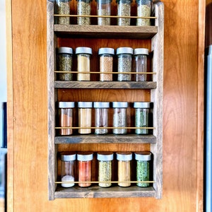 13 Wide Brass Rod Spice Rack Solid Wood 6-48 Jar Wall Mounted or ...
