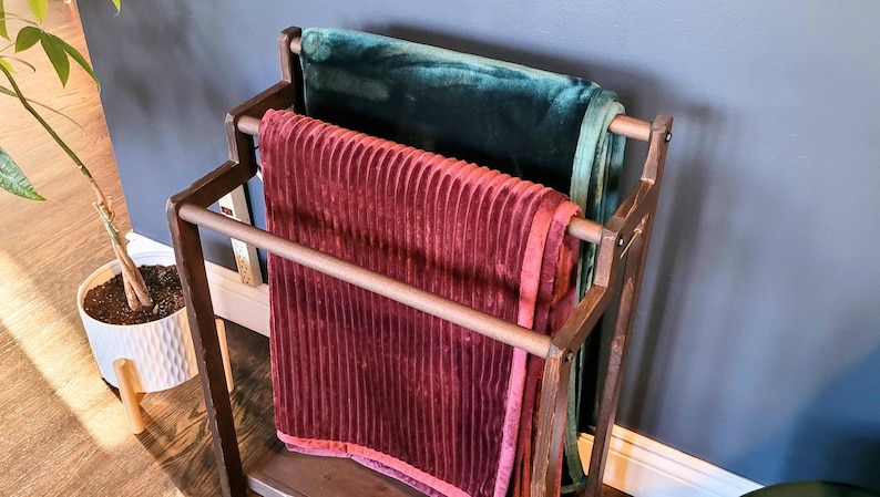 Throw Dem Racks Wood and Brass Throw Blanket Storage Rack Holds 3 Throws | Rustic ...