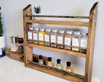 Unique 9-72 Jar Spice Rack | Multi-Color Choice Wall Mounted Or Countertop Spice Holder | Rustic Kitchen Pantry Spice Organization Storage