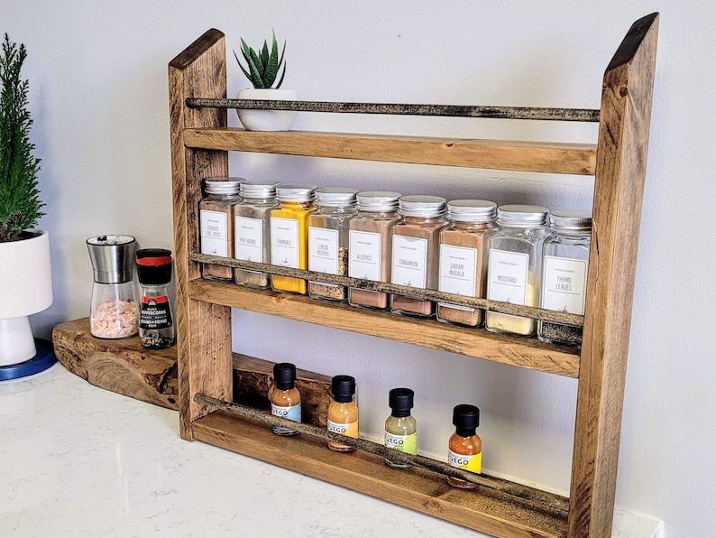 Unique 9-72 Jar Spice Rack Multi-Color Choice Wall Mounted Or Countertop Spice Holder Rustic Kitchen Pantry Spice Organization Storage image 1