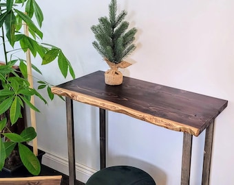 11" Deep Solid Wood Live Edge Console Table With Wooden Legs | Rustic Modern Entryway Mud Room Furniture | Handmade Walnut Color Sofa Table