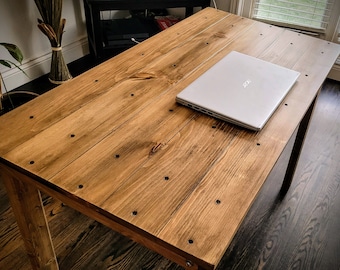 Minimalist Modern Rustic Solid Wood Desk | Handmade Custom Writing Table | Unique Office Laptop Drafting Table