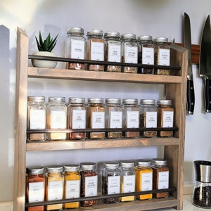 Unique 9-72 Jar Spice Rack Multi-Color Choice Wall Mounted Or Countertop Spice Holder Rustic Kitchen Pantry Spice Organization Storage image 7