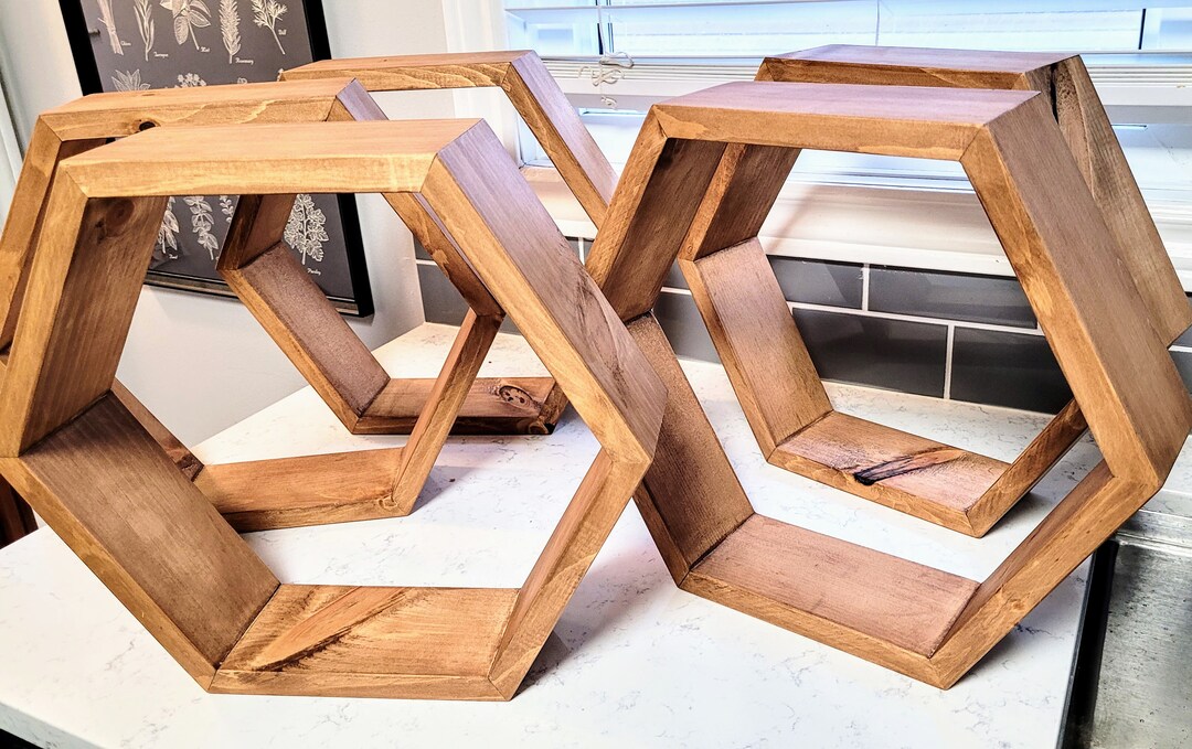 Set of Five Handmade Hexagon Floating Shelves Plant Shelf Modern