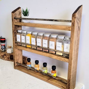 Unique 9-72 Jar Spice Rack Multi-Color Choice Wall Mounted Or Countertop Spice Holder Rustic Kitchen Pantry Spice Organization Storage image 8