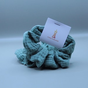 Scrunchie muslin hair tie ponytail holder sage green