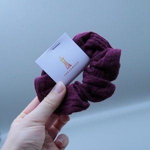 Scrunchie muslin hair tie ponytail holder dark pink