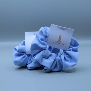 Scrunchie solid cotton fabric hair tie ponytail holder light blue